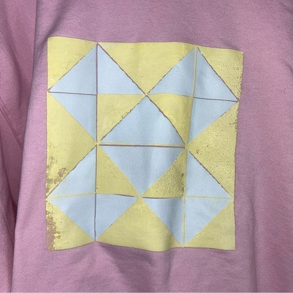 90s Sweatshirt DIY Paint Geometric Square Triangle Fleece Pullover Crewneck Top - Picture 2 of 7